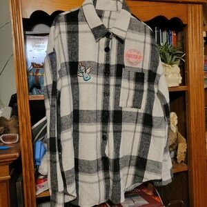 Upcycled Black White Plaid Button-Up Flannel Shirt/ Jacket Guitar Dumb F*ckery